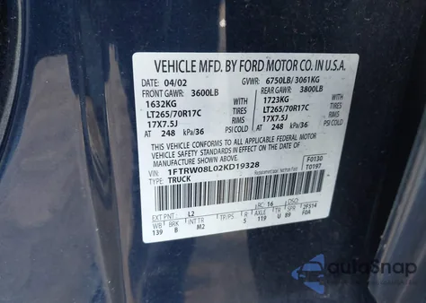 2002 Ford F-150 Lariat/Xlt from USA, damaged, VIN 1FTRW08L02KD19328